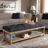 Baxton Studio JY-0003-Charcoal/Greywashed-Bench Linda Modern and Rustic Charcoal Linen Fabric Upholstered and Greywashed Wood Storage Bench
